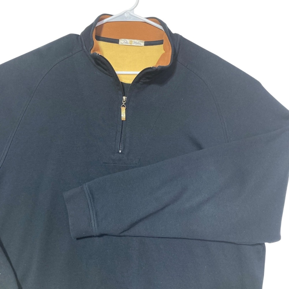 Peter Millar Sweater Mens XL Black Long‎ Sleeve 1/4 Zip Pima Cotton Drawstring